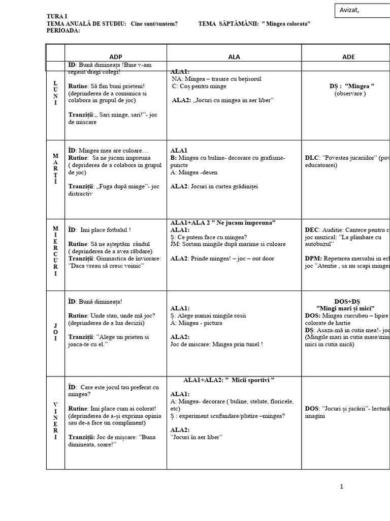 Planificare Mingea | PDF