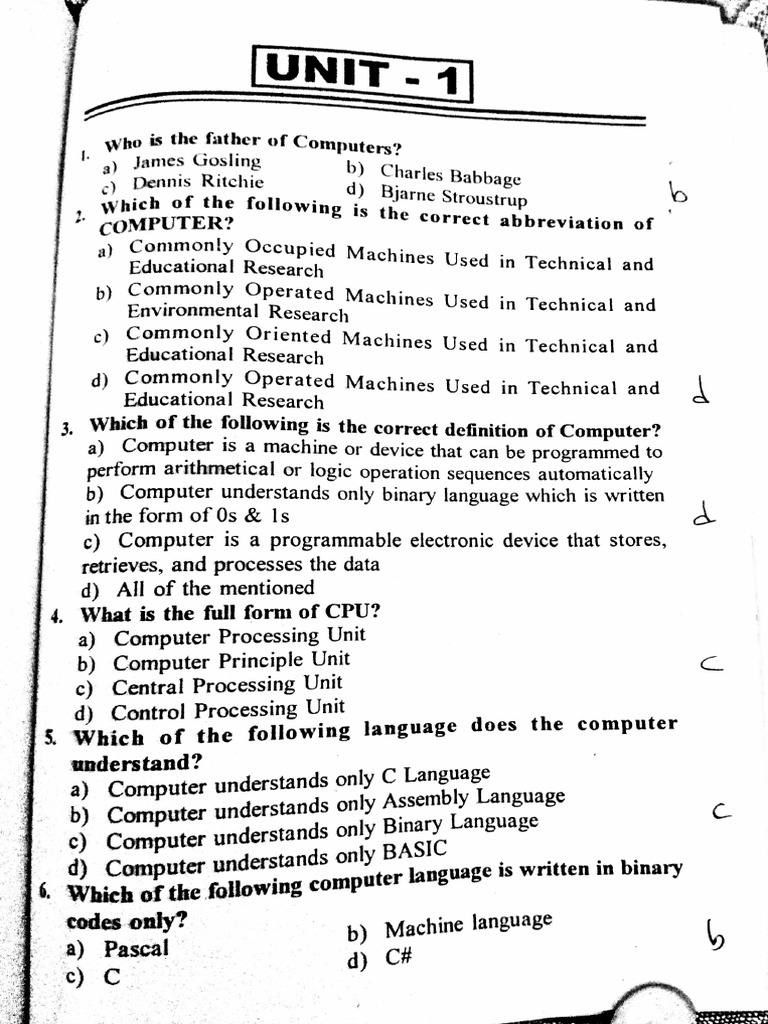 Computers Mcq Unit 1 | PDF