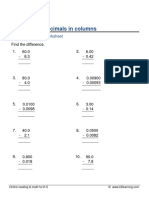 Grade 6 Subtracting Decimals Column 0 6 Decimal Digits f