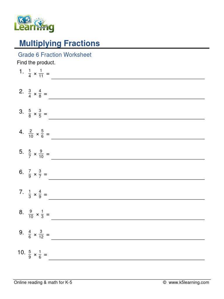 Grade 6 Multiplying Fractions Worksheet | PDF