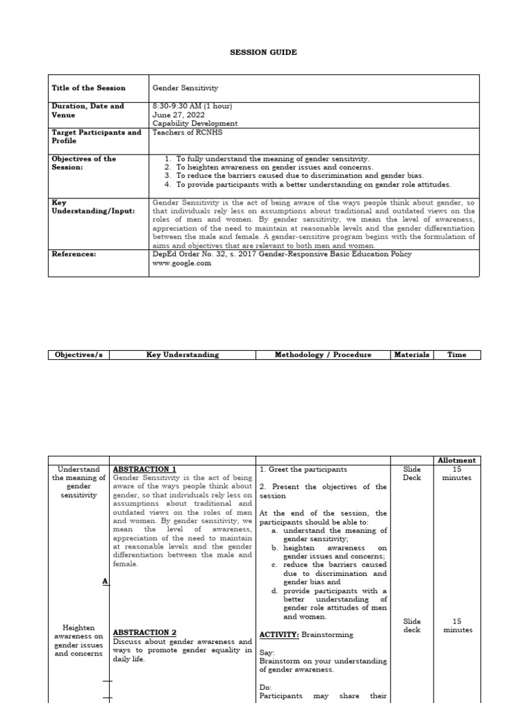 Gender Sensitivity Workshop Guide | PDF | Gender Studies | Gender
