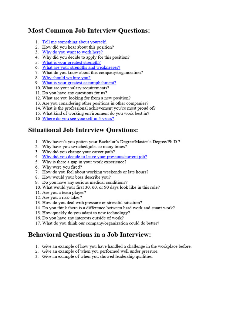 Most Common Job Interview Questions PDF