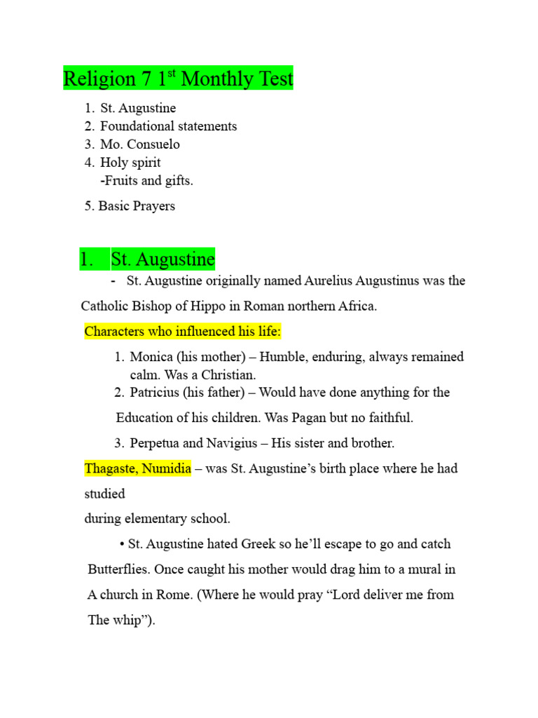 RELIGION REVIEWER 1st Monthly Test | PDF