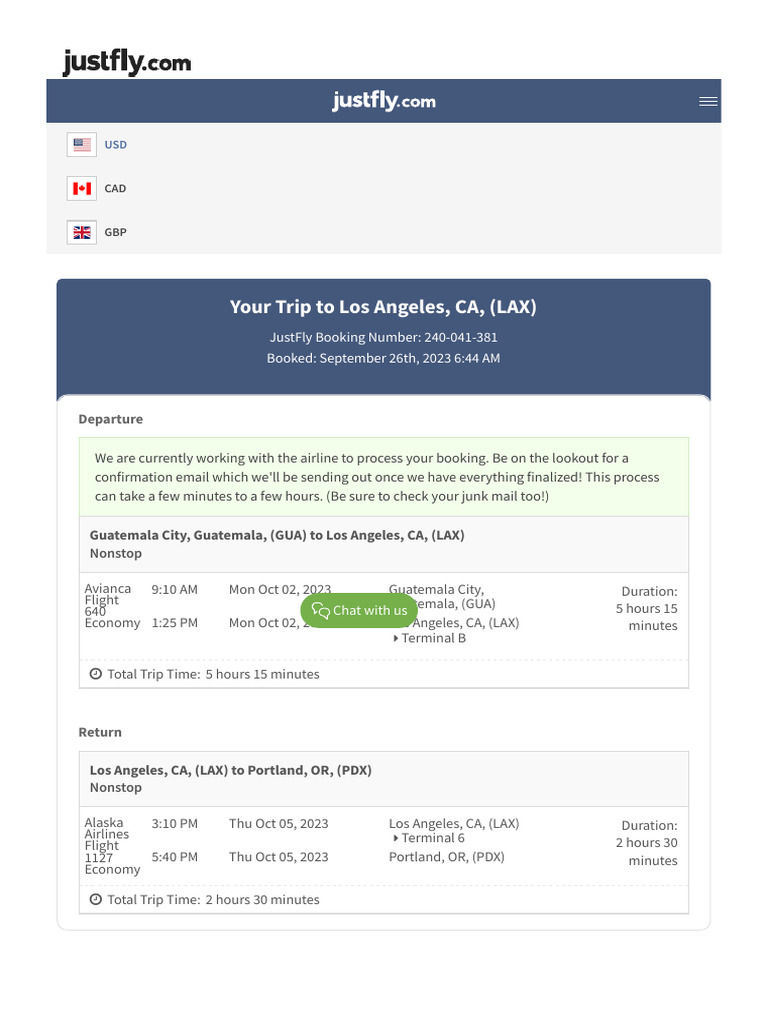 My JustFly Reservation | PDF
