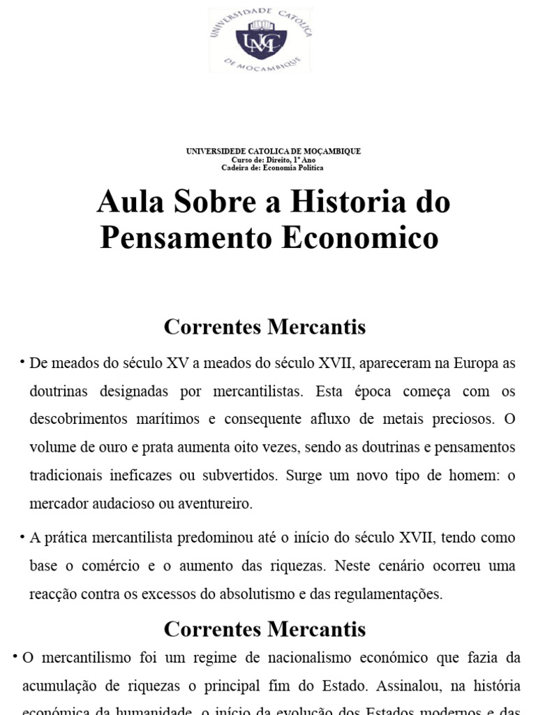 Historia Do Pensamento Economico PDF Mercantilismo Economia