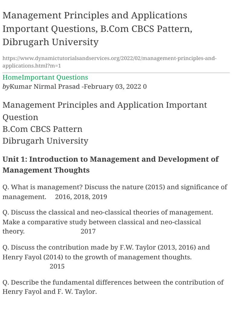 B.Com Management Principles Q&A Guide | PDF | Motivational | Motivation