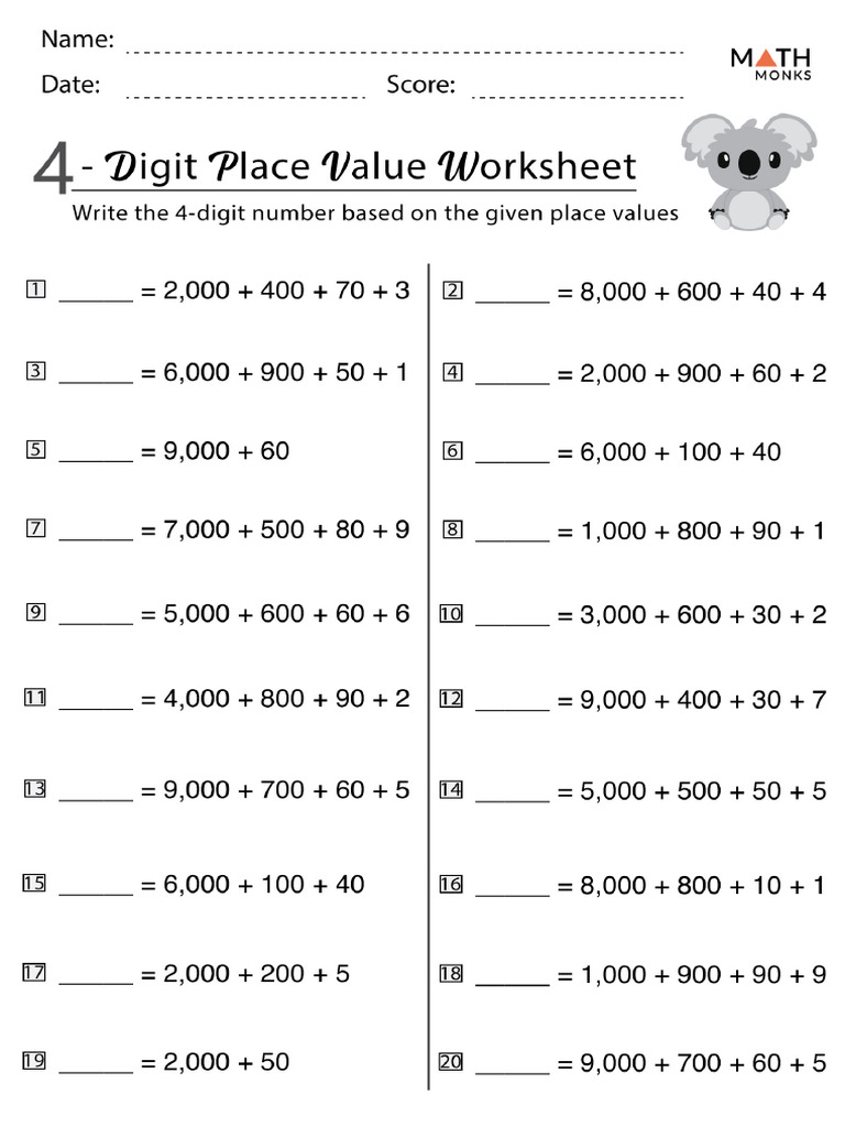 4 Digit Numbers Place Value Worksheet | PDF