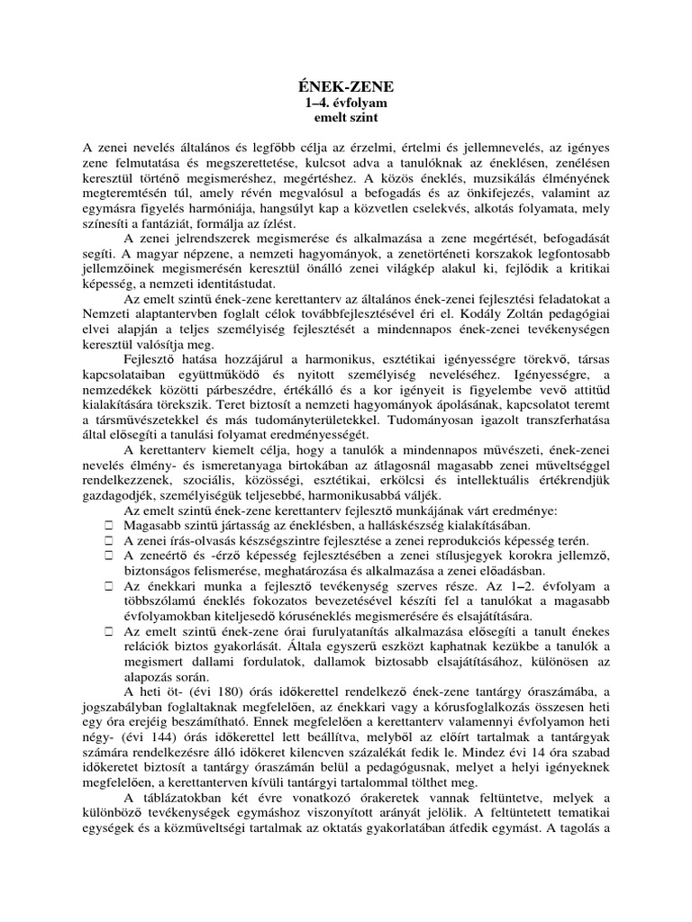 Ének-Zene Emelt Szint 1-4. Évfolyam | PDF