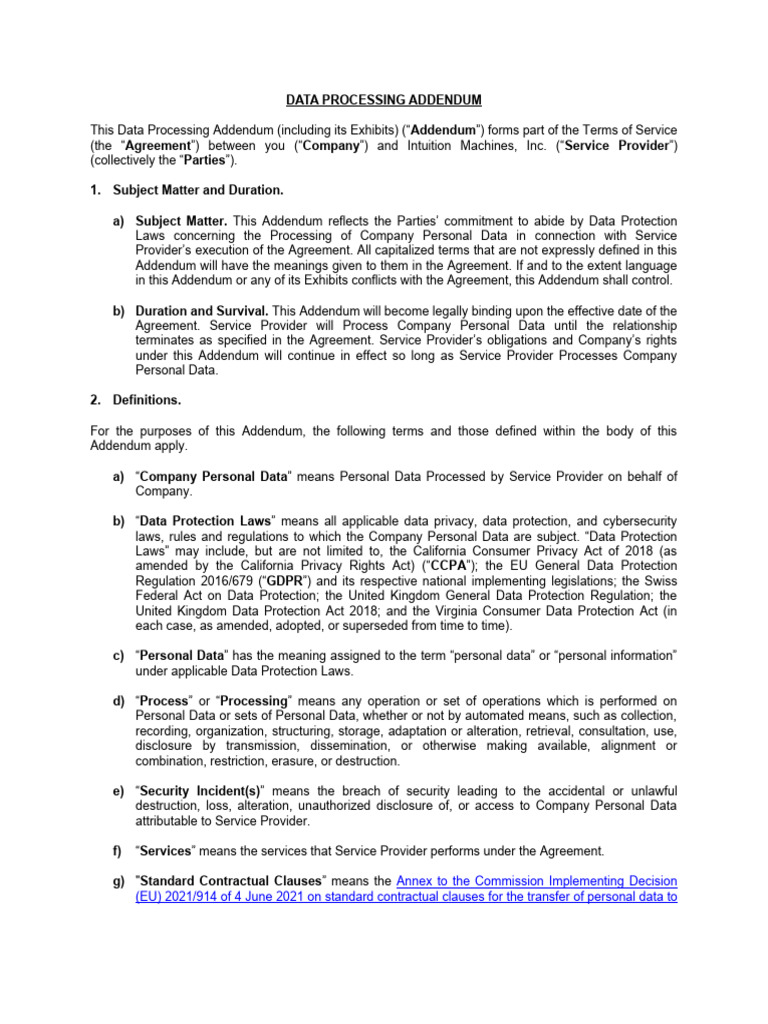 Data Processing Terms for Companies | PDF | Information Security | Privacy
