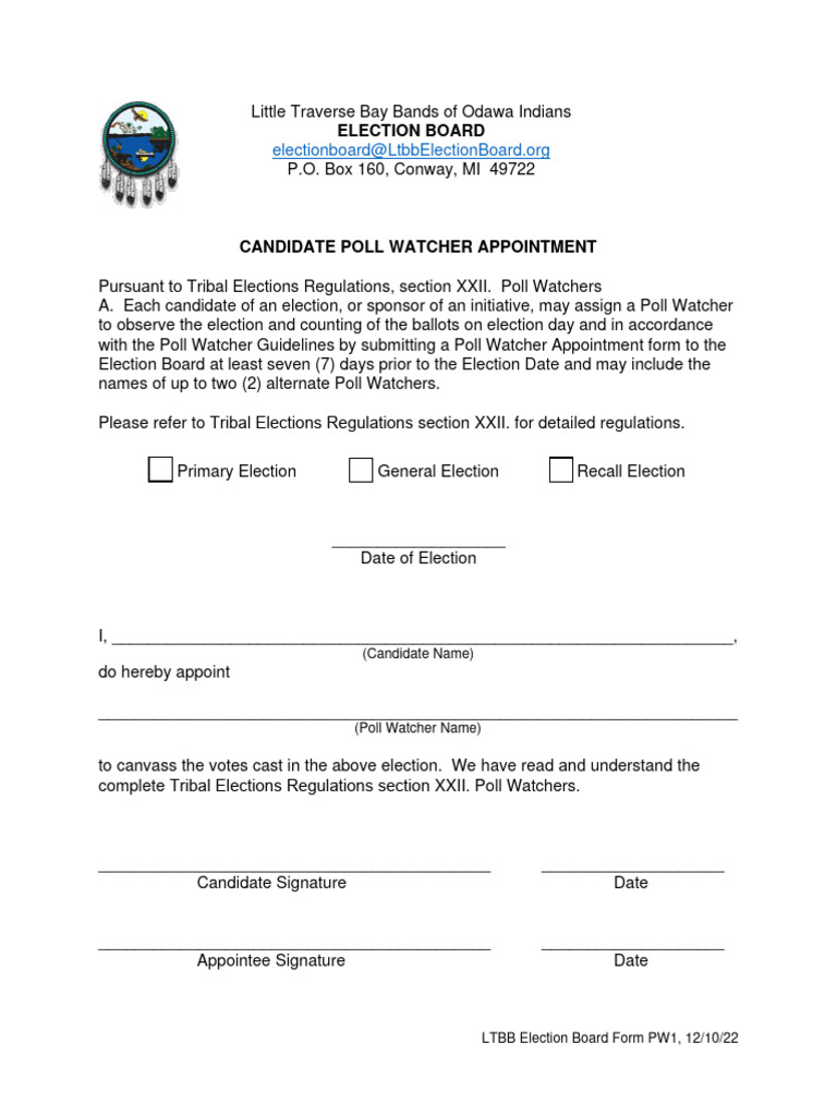 Poll Watcher Appointment Form PDF