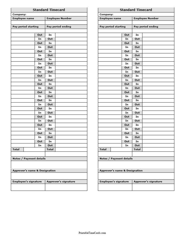 Standard Timecard | PDF