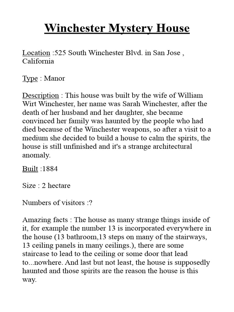 Winchester Mystery House PDF