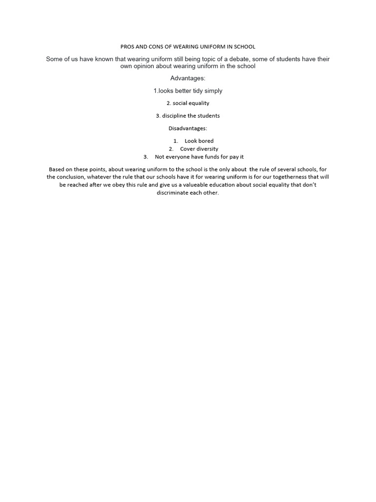 Pros and Cons of Wearing Uniform in School PDF