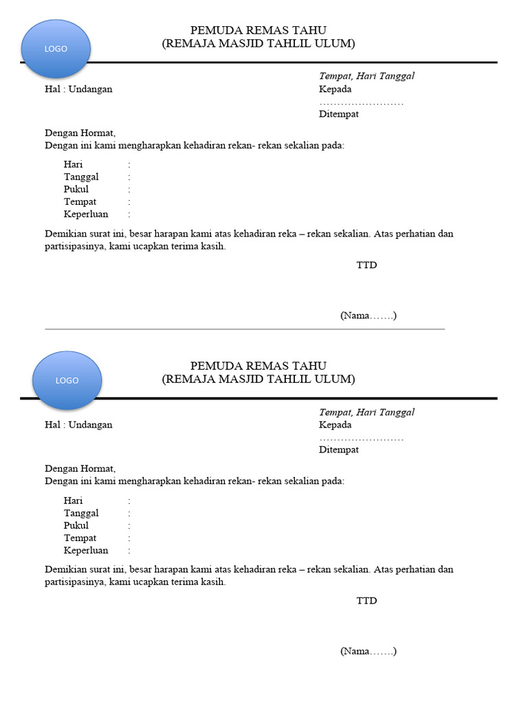 Template Undangan Rapat Informal Remaja | PDF