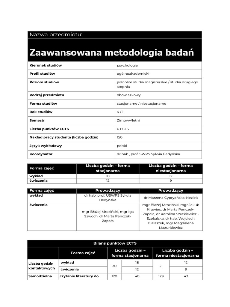 Zaawansowana+metodologia+badaÅ +JSM+i+IIst Zima+ | PDF