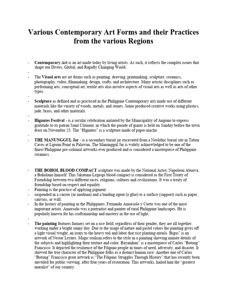 Various Contemporary Art Forms and Their Practices From The Various Regions PDF