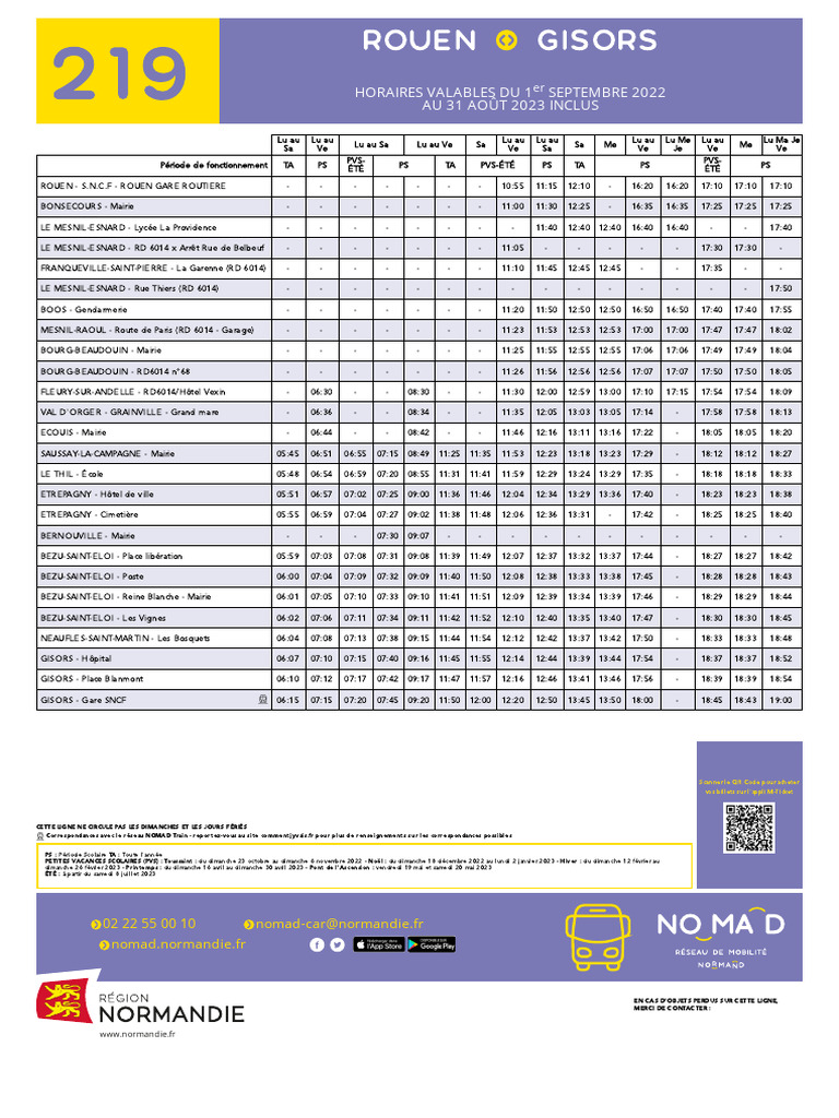 Horaires Bus 219 Rouen-Gisors 2023 | PDF