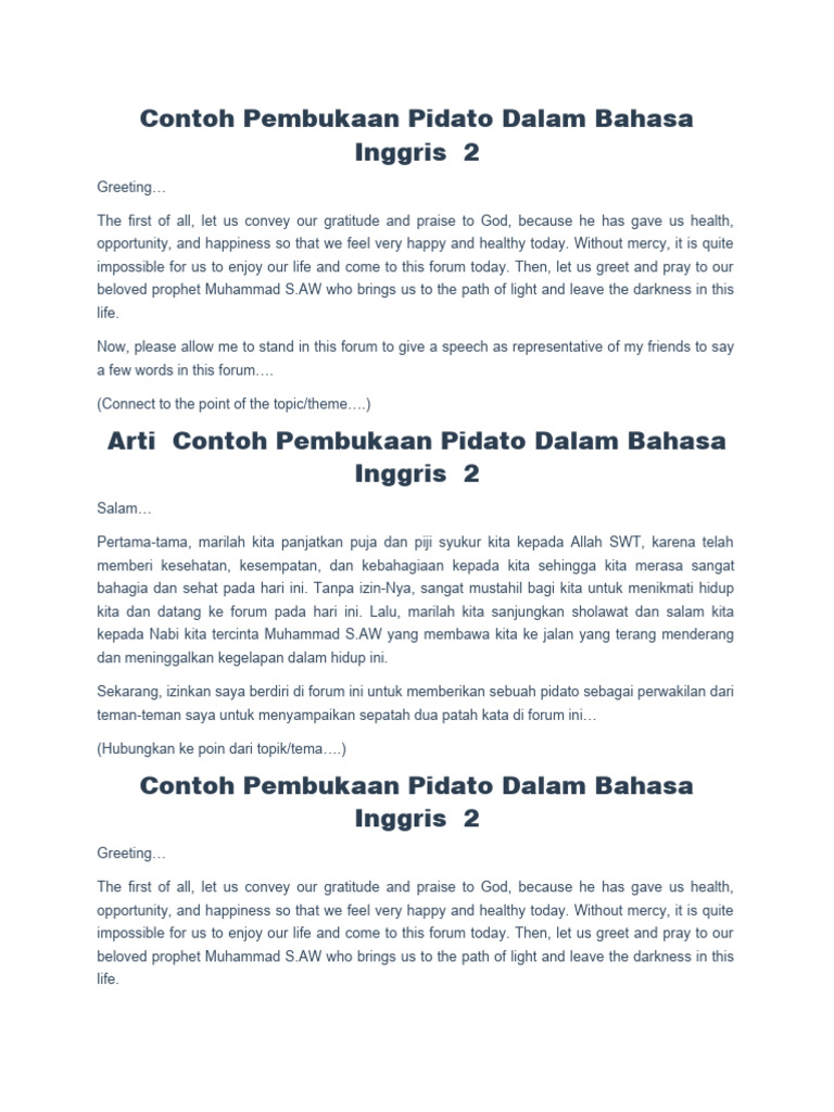 Contoh Pembukaan Pidato Dalam Bahasa Inggris PDF