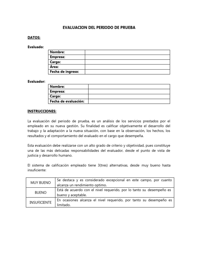 Evaluacion Del Periodo de Prueba | PDF