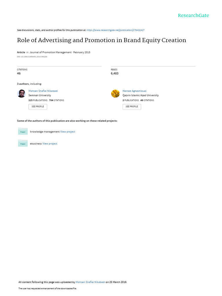 Role of Advertising and Promotion in Brand Equity | PDF