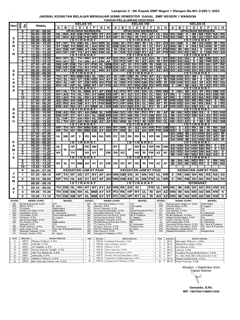 Jadwal Pelajaran 2023-2024 | PDF