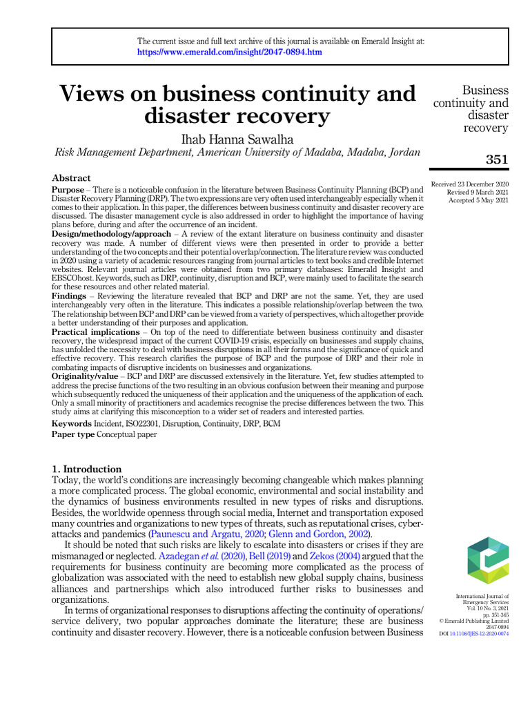 Views On Business Continuity and Disaster Recovery | PDF | Emergency ...