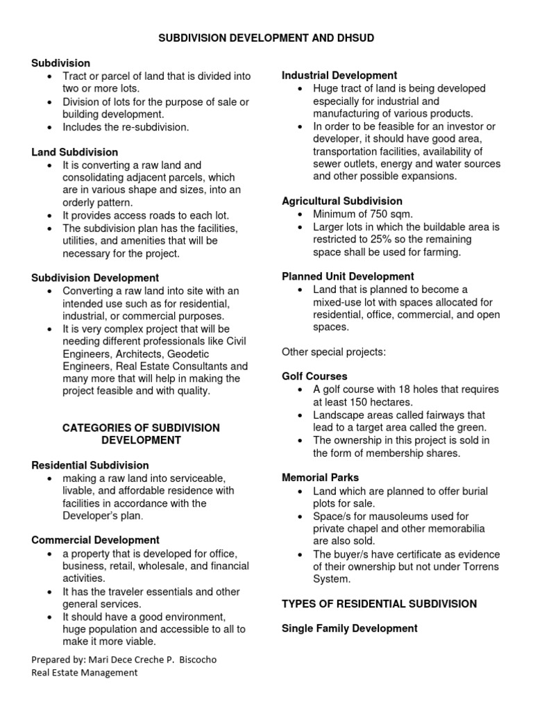 Subdivision Development Guide Overview | PDF