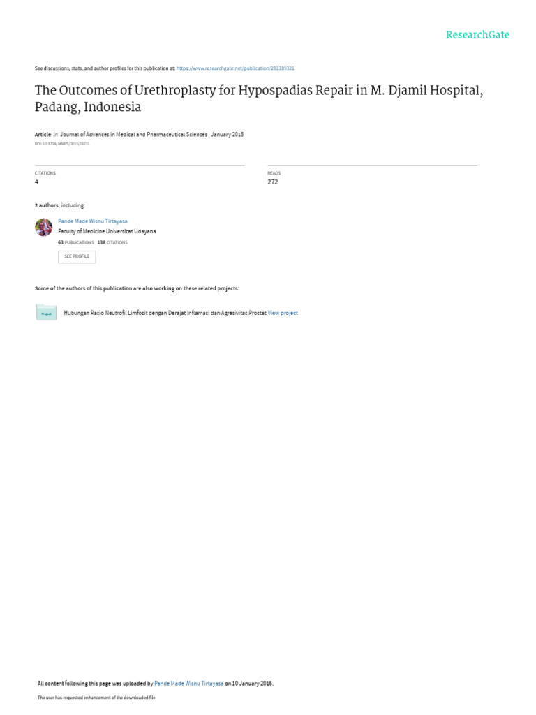 The Outcomes Of Urethroplasty For Hypospadias Repa Pdf