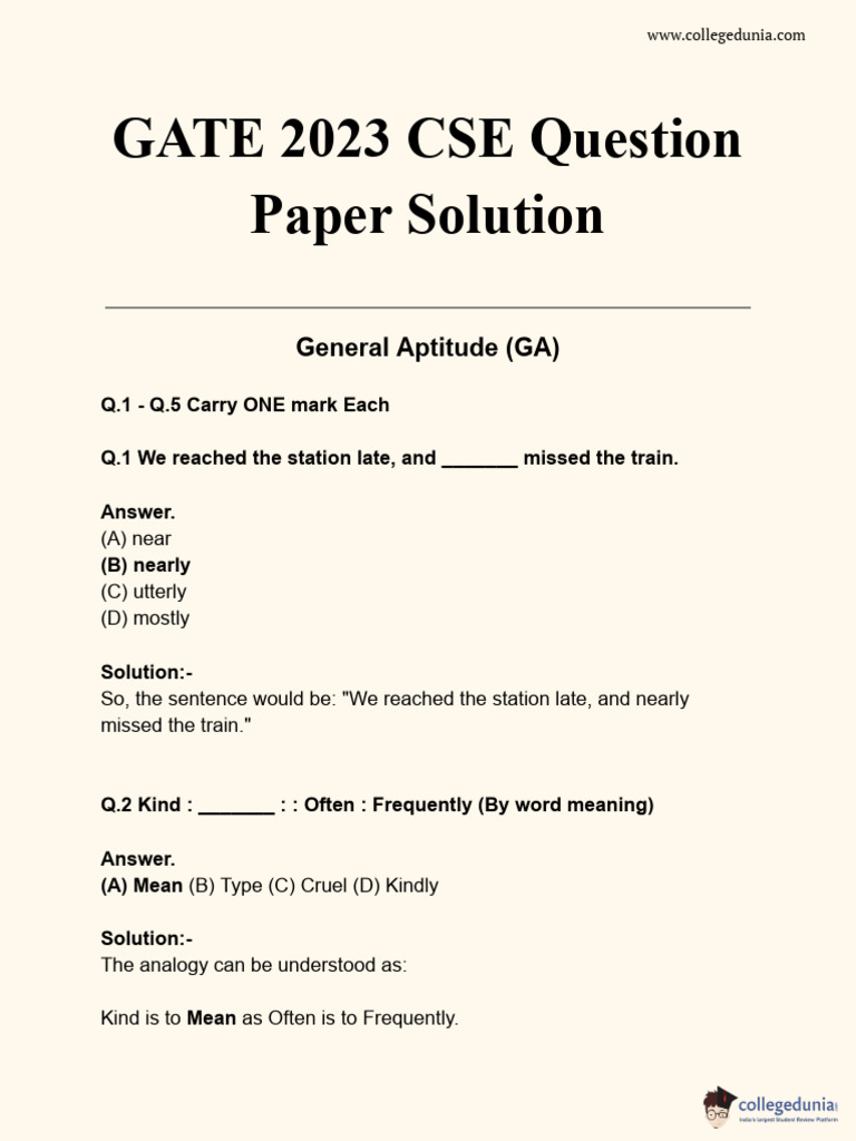 Gate Question Paper With Solution Pdf 2023