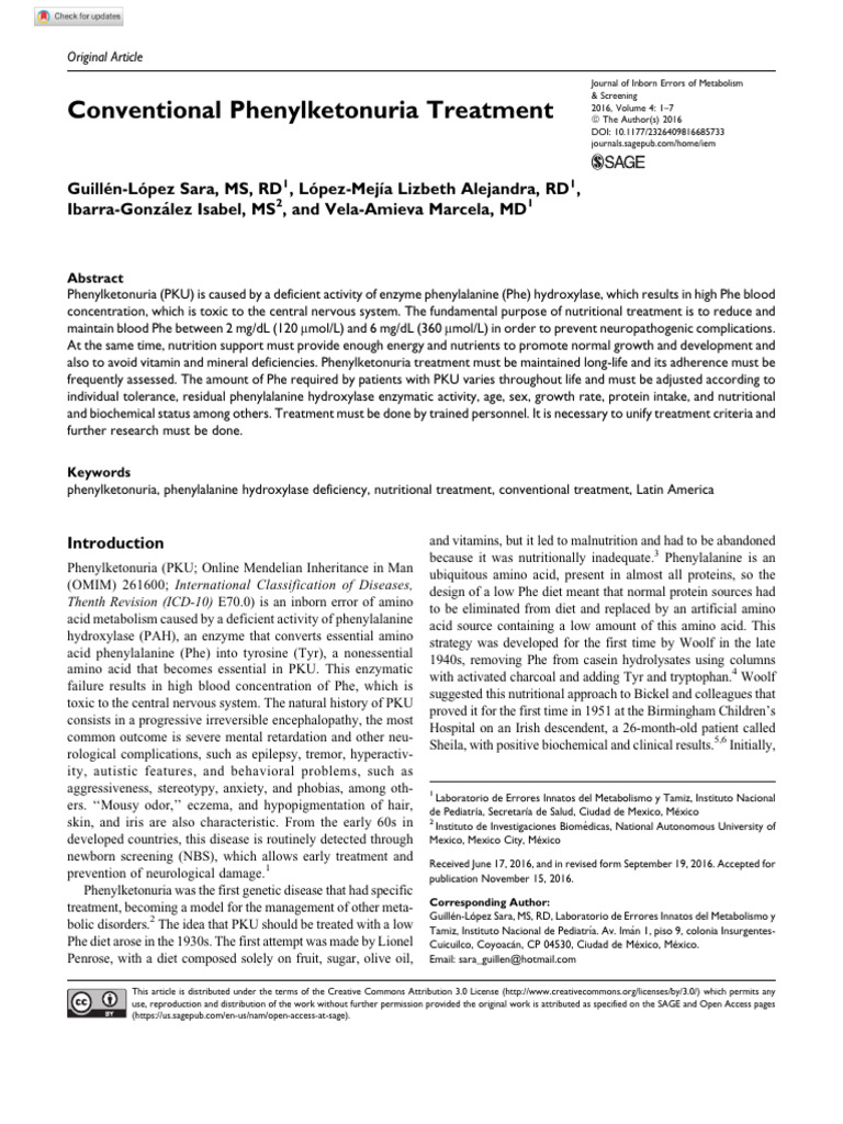 Conventional Phenylketonuria Treatment PDF