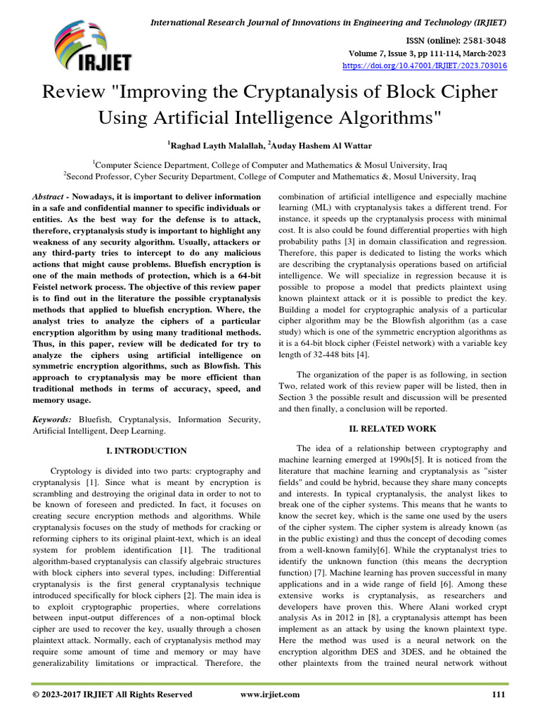 AI-Enhanced Block Cipher Cryptanalysis | PDF