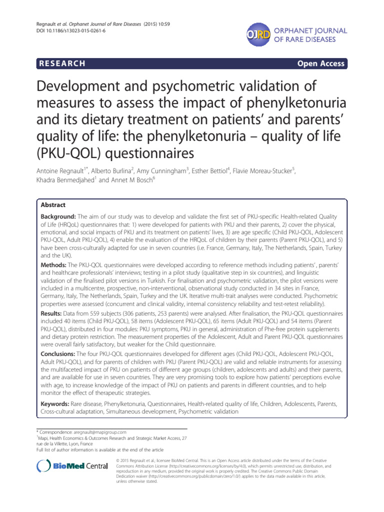 Development and Psychometric Validation of...PKU-QOL | PDF