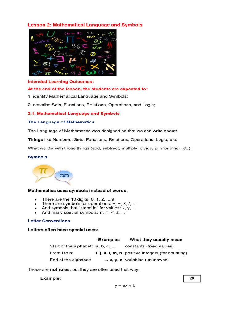 Lesson 2 Mathematical Language and Symbols | PDF | Ellipsis | Mathematics