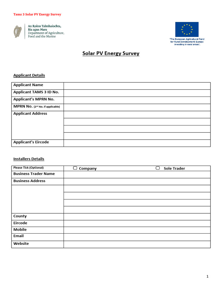 TAMS 3 Solar PV Energy Survey Form | PDF