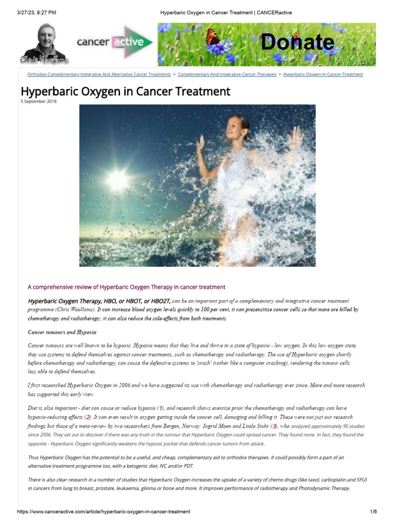 Hyperbaric Oxygen in Cancer Treatment - CANCERactive | PDF | Radiation ...