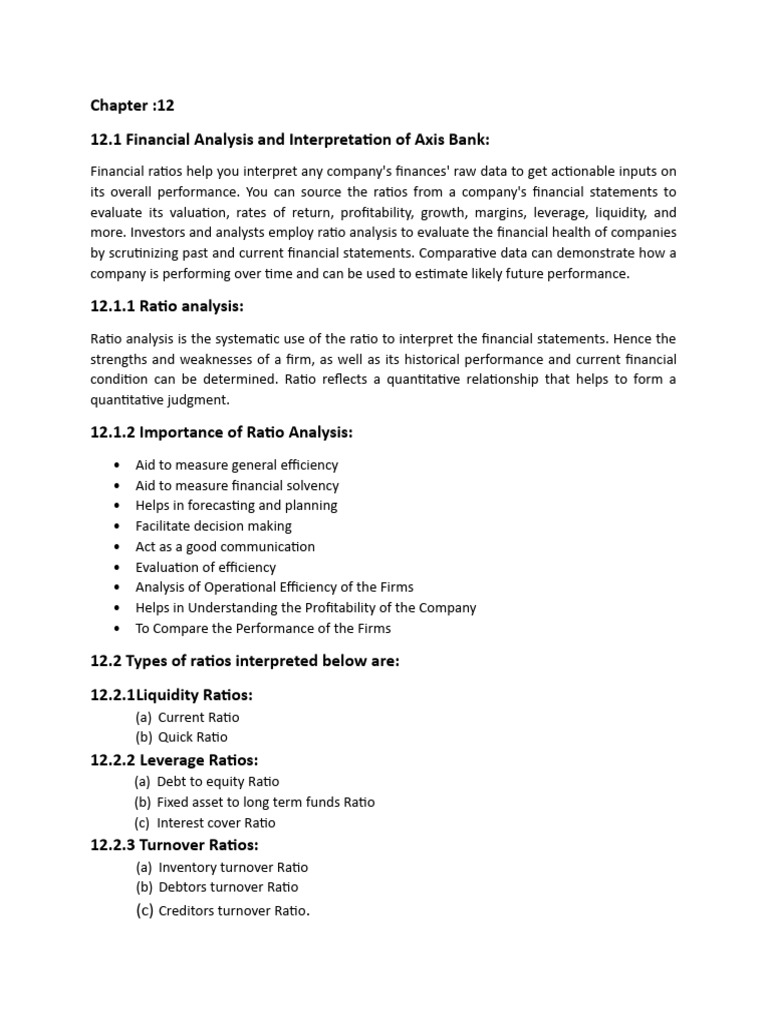 Axis Bank Financial Ratio Analysis | PDF | Financial Ratio | Inventory