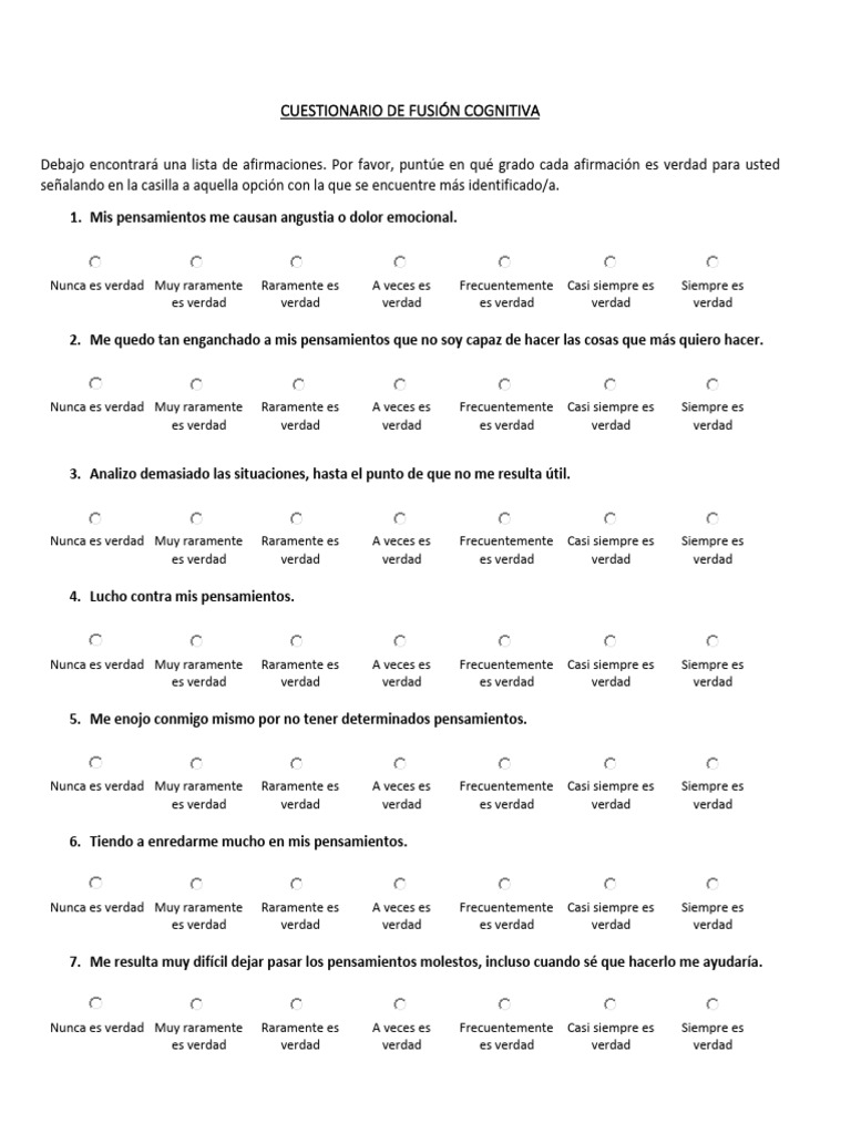 Cuestionario sobre Fusión Cognitiva | PDF