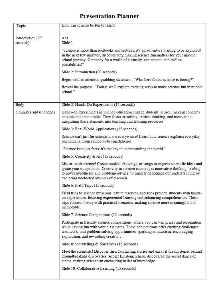 Presentation planner pdf