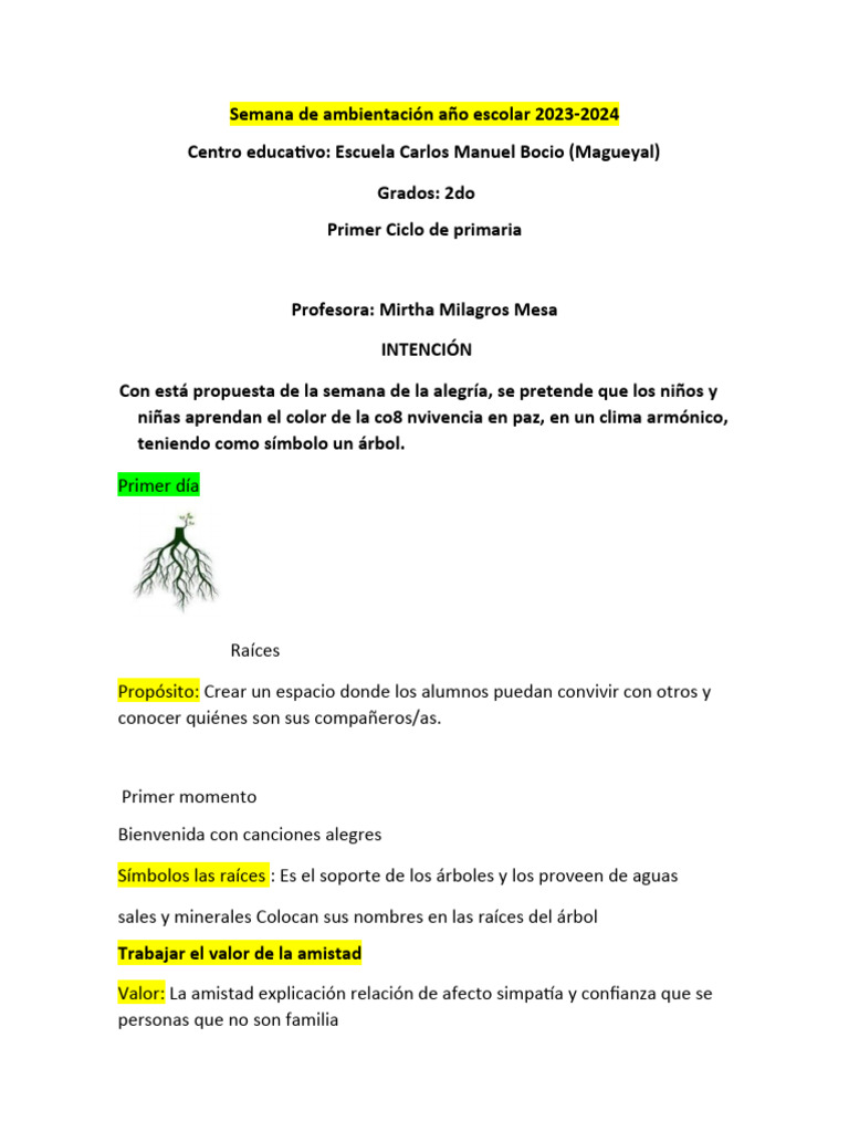 Semana de Ambientación Año Escolar 2023 2024 | PDF