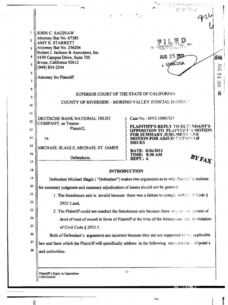 Reply to Opposition to MSJ