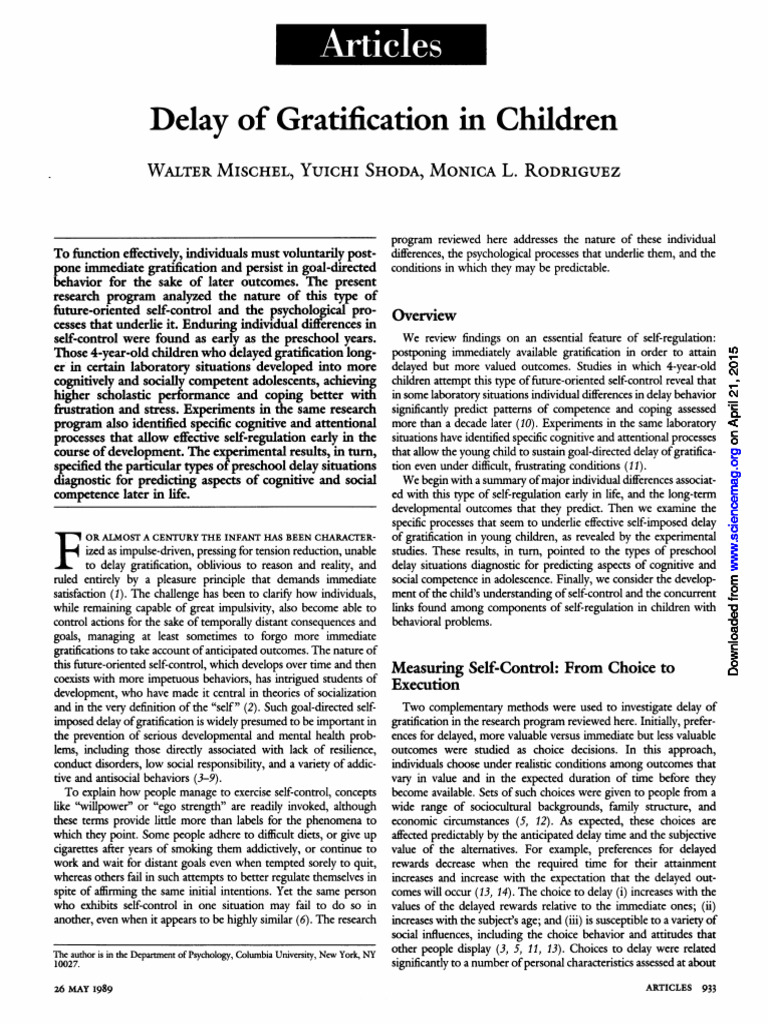 Mischel PDF Self-Management Self Control