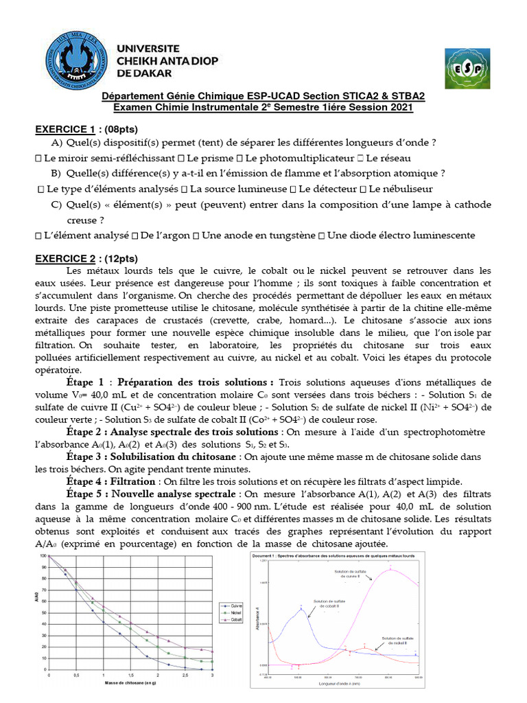 Examen chimie instrumentale sem2 session 1 2021 pdf