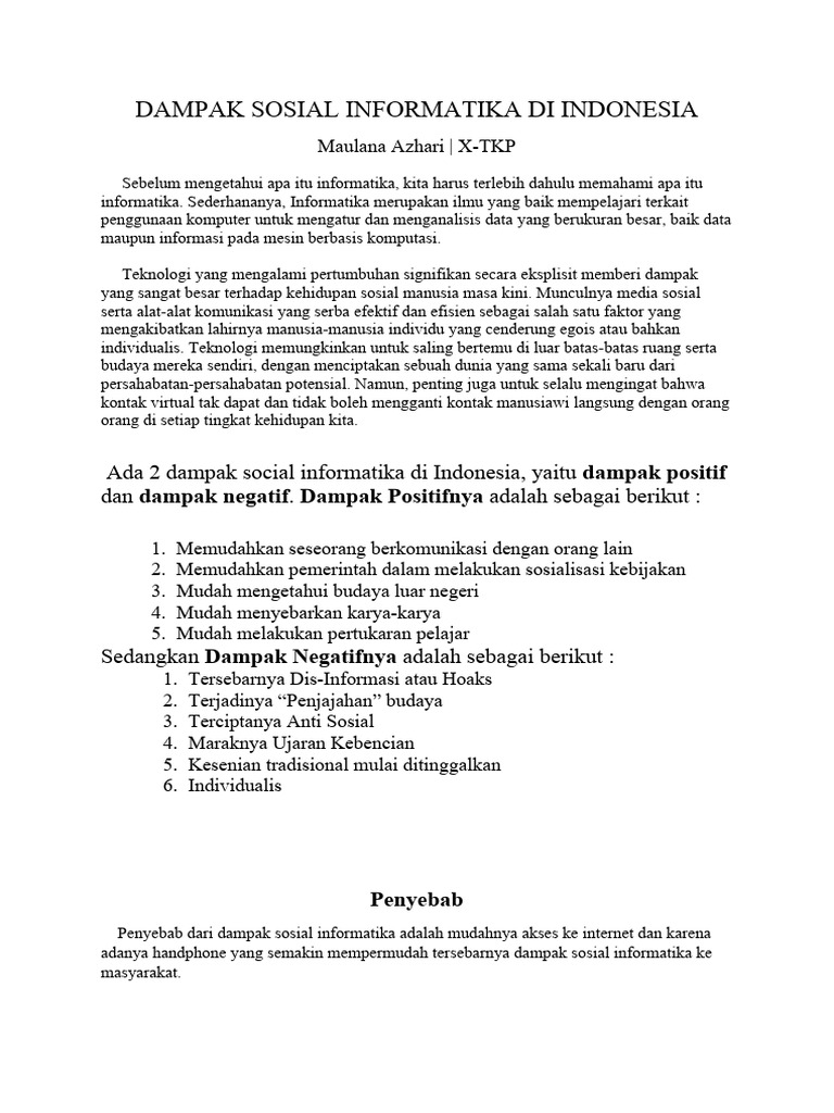 Dampak Sosial Informatika Di Indonesia PDF