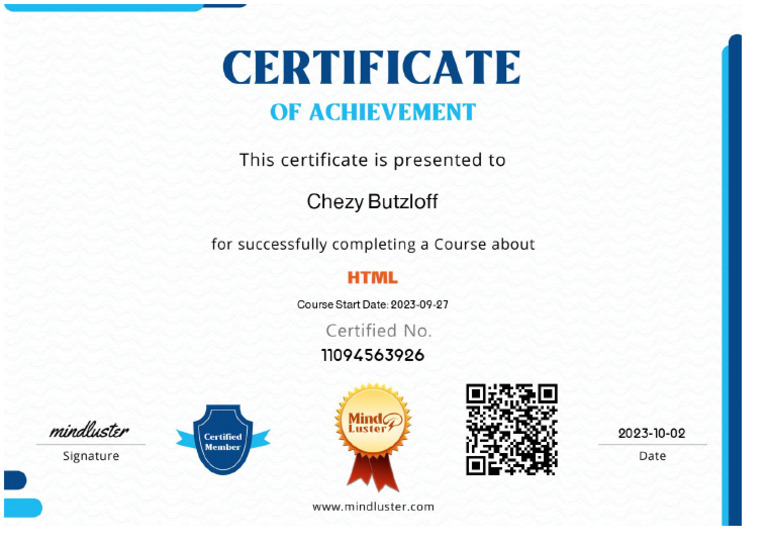 Mindluster Certificate | PDF