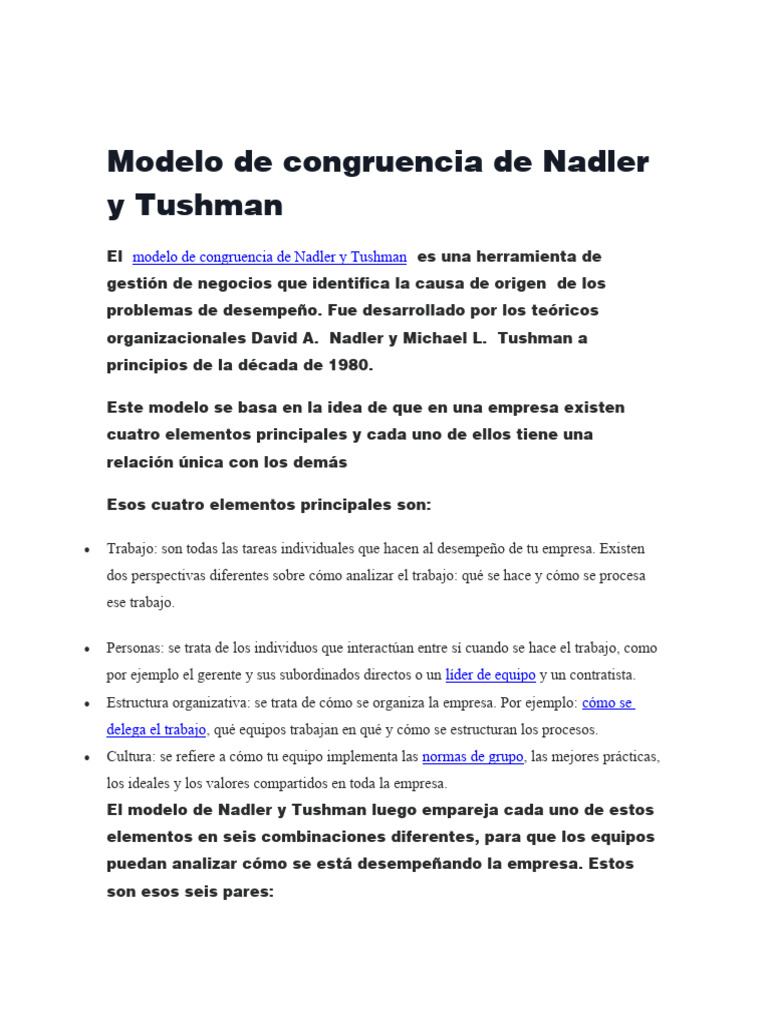 Modelo de Congruencia Nadler-Tushman | PDF