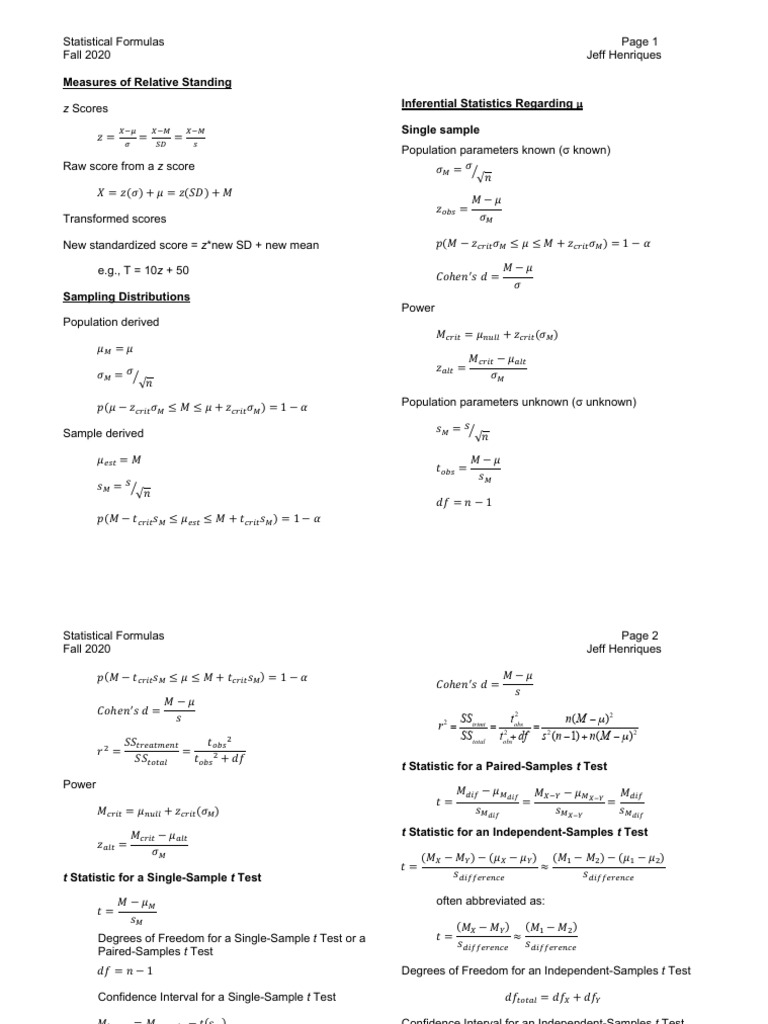 Formulas and tables for exams pdf