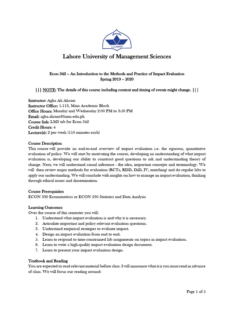 ECON+342+ Spring+2019+-+2020 +Course+Outline | PDF