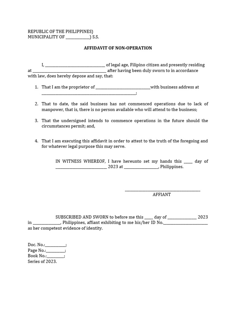 Affidavit of non operation pdf