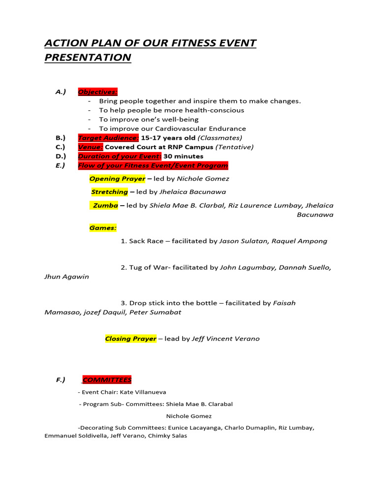 Group 4 5 Action Plan of Fitness Event Pe 01 PDF