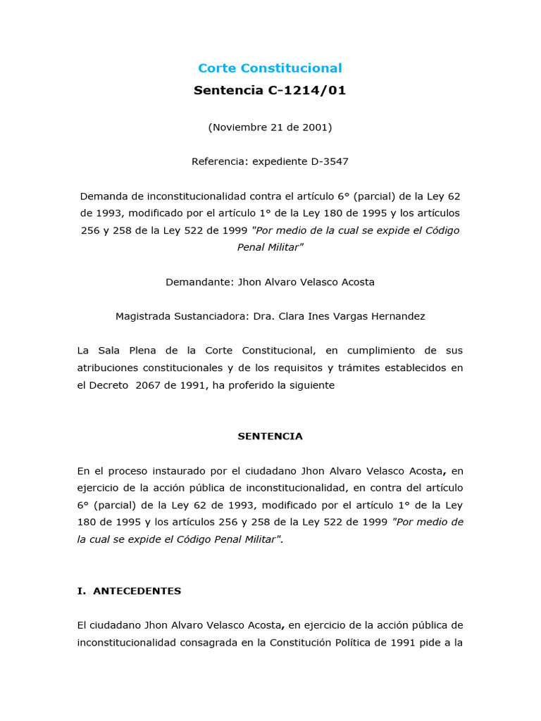 Sentencia C 1214 01 | PDF